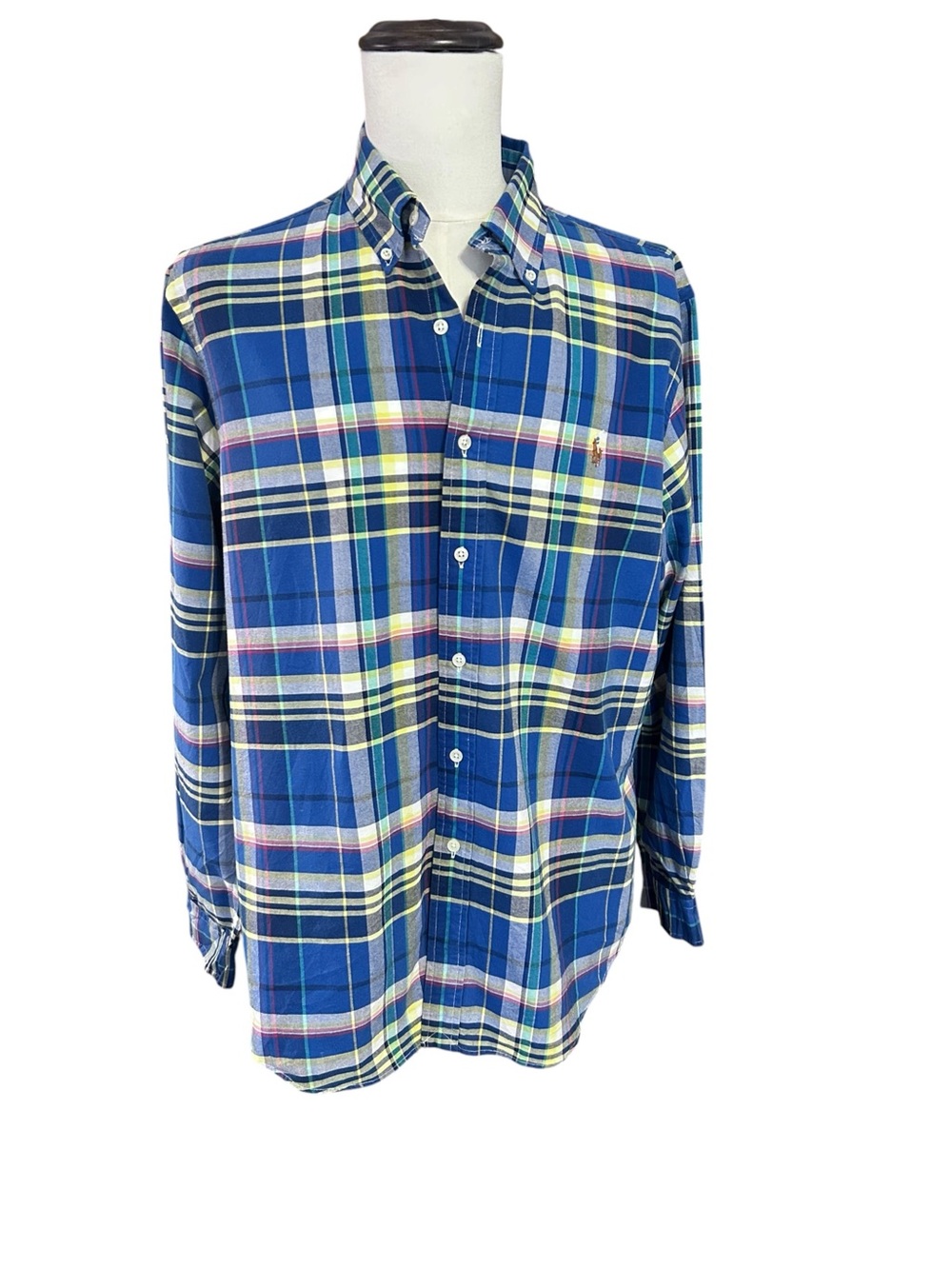 Ralph Lauren Plaid Oxford Shirt Mens XL Cotton Blue Check Preppy Classic Logo
